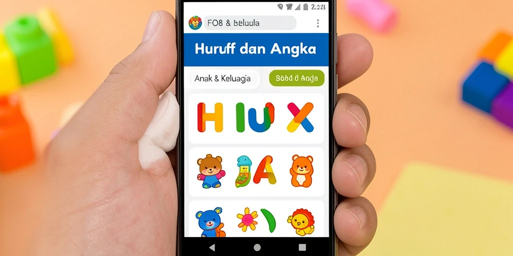 Tampilan antarmuka FO8 yang menarik dan interaktif untuk belajar huruf dan angka.