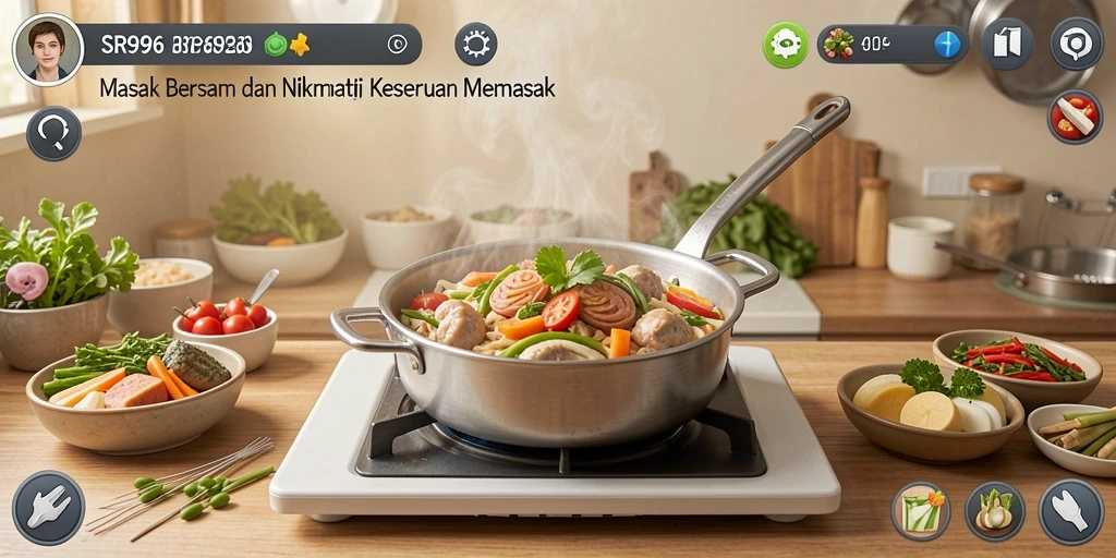 Antarmuka permainan SR996 dengan berbagai pilihan hidangan memasak.
