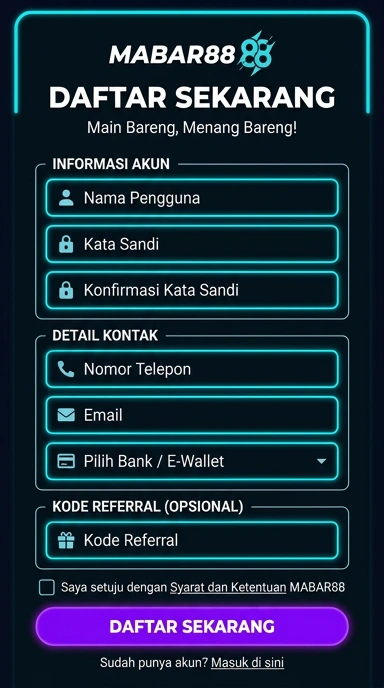 Tampilan halaman daftar mabar88
